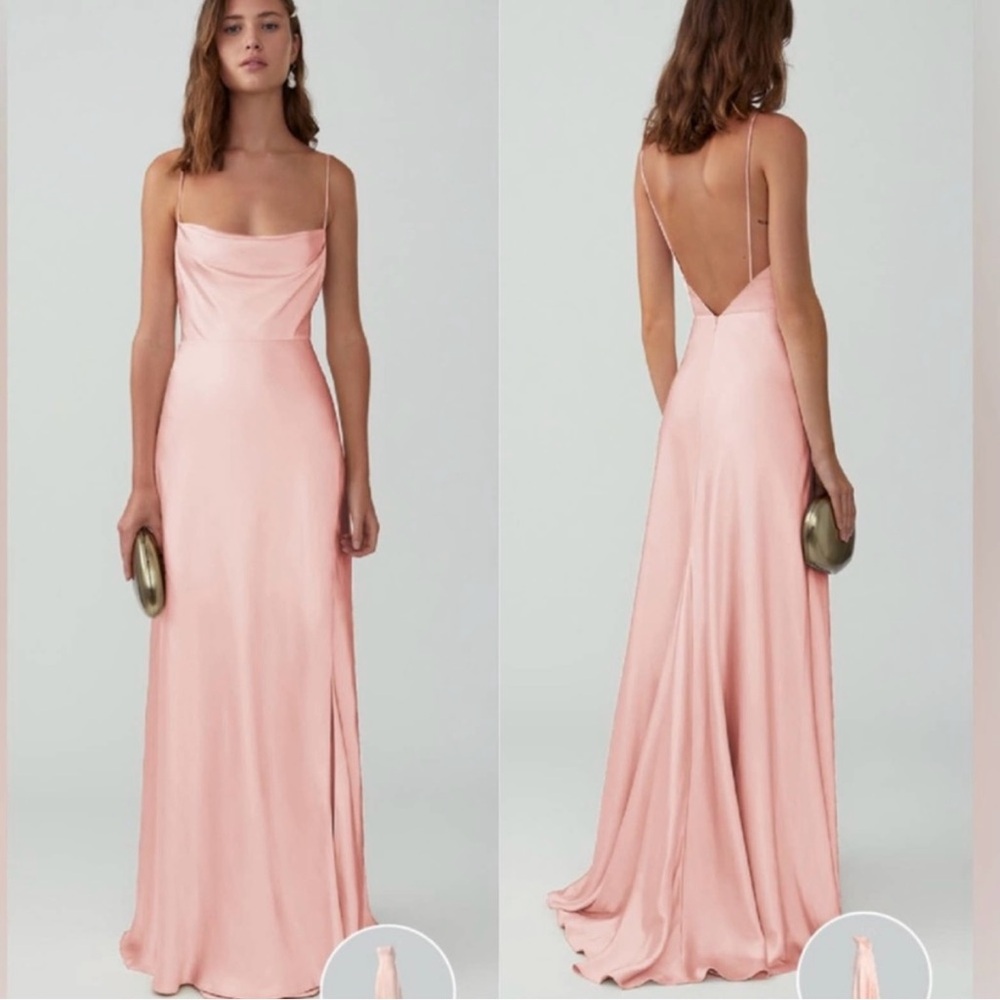 Fame & Partners Strappy Draped Gown, pale pink, size 2